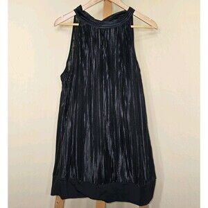 Lane Bryant Top Womens Plus 18/20 Black Sleeveless Stretch Pleated Halter Neck